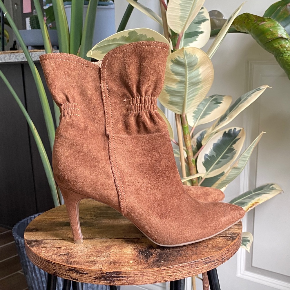 Brown Faux-Suede Heeled Boots